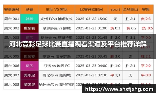 河北竞彩足球比赛直播观看渠道及平台推荐详解